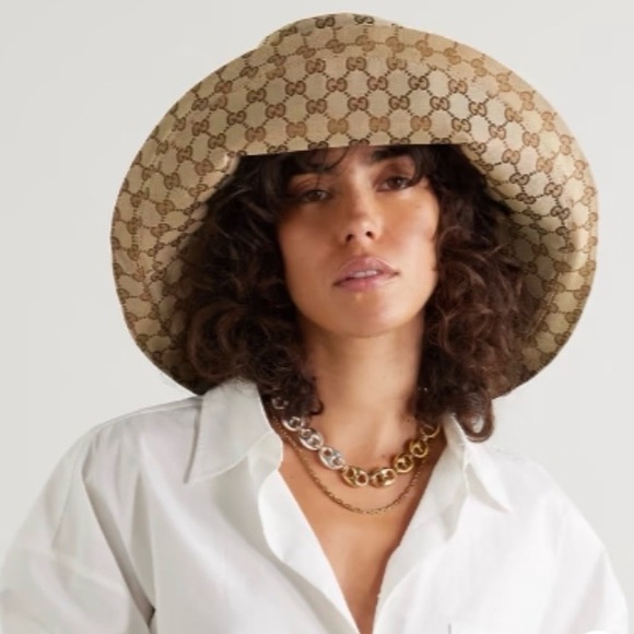 Gucci GG Monogram Bucket Hat Canvas Wide Large Brim Beige Tan Jacquard - Picture 5 of 15